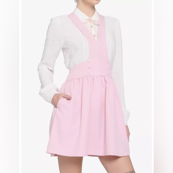 Hot Topic Pink heart button Bib Skirtall jumper skirt size large - Picture 1 of 7